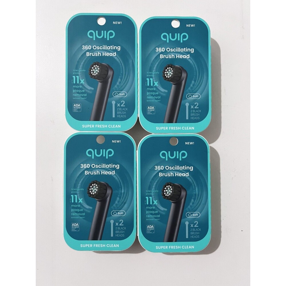 Quip 360 Oscillating Brush Head 8-Pack Black Soft ADA Accepted Replacement Heads